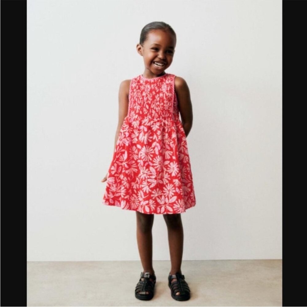 Zara Red and White Floral Kids Casual Dress